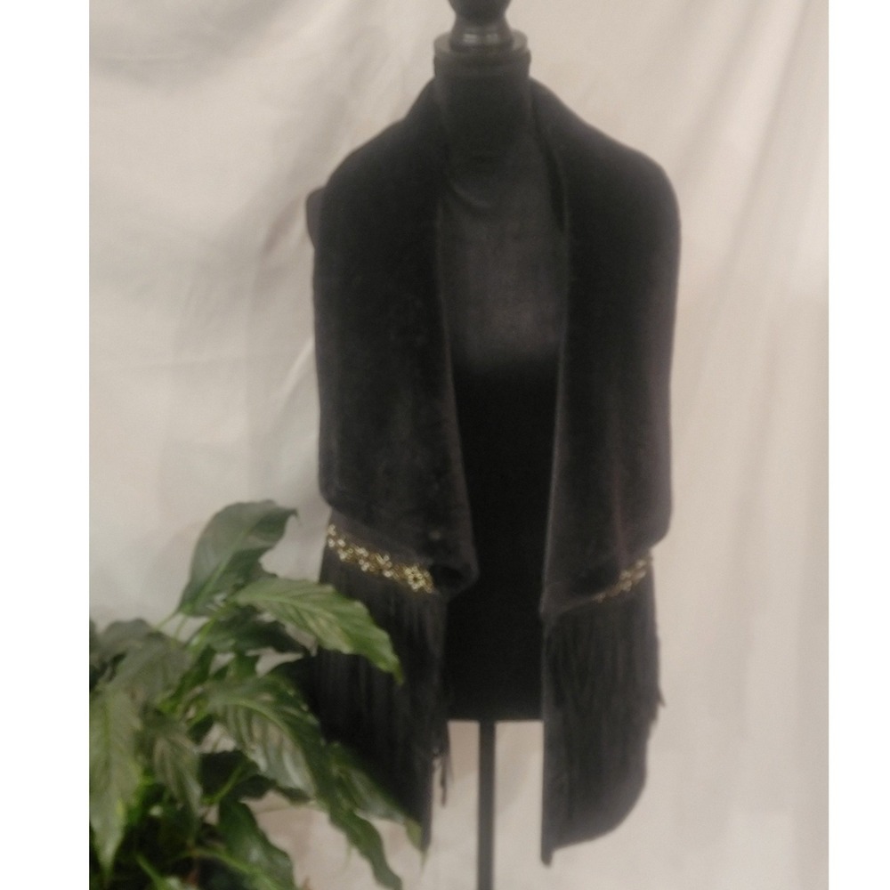 Paparazzi Womens Black Faux Suede Fur Fringe Vest Boho Embroidered Style 6175